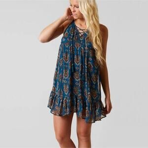 Coco + Jaimeson NWT rough water boho chiffon‎ mini dress woman's size small